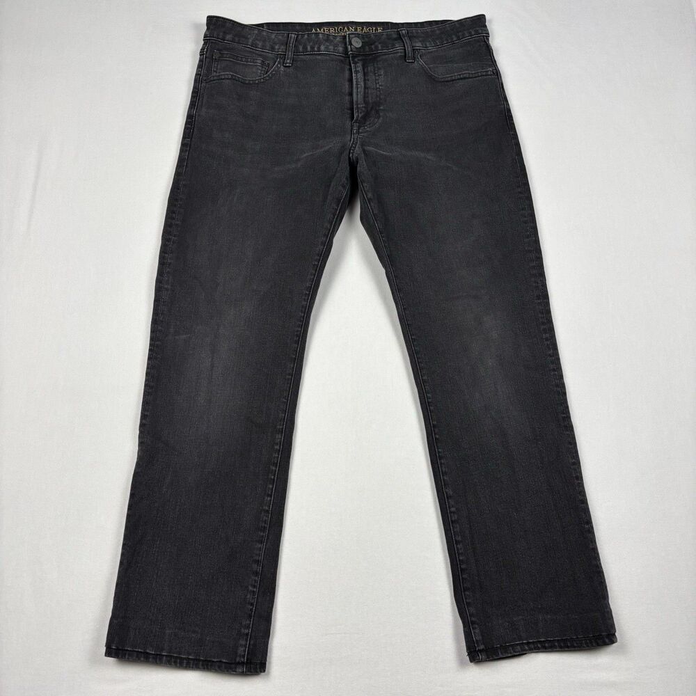 American Eagle Extreme Flex Original Straight Jeans Mens 36x32 Faded Black Denim
